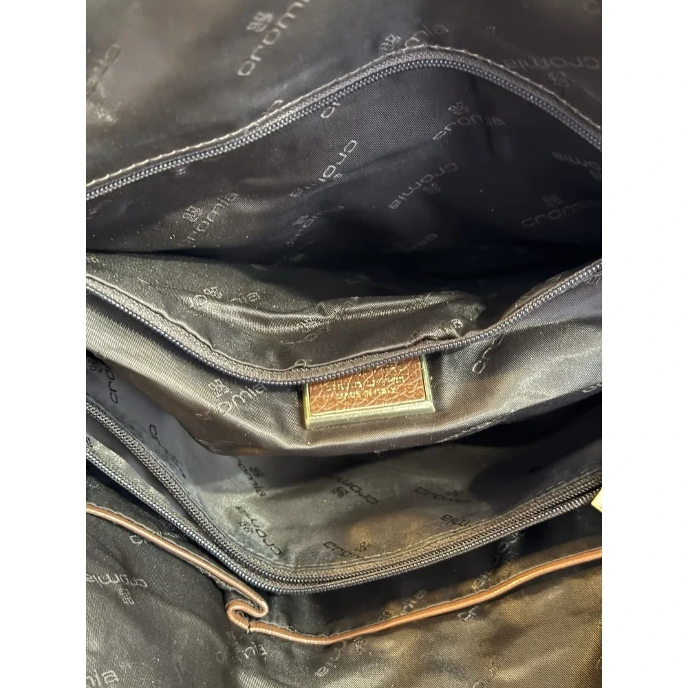 Cromia Genuine Leather Hobo Shoulder Bag With Embroidery Accents 12.5x17